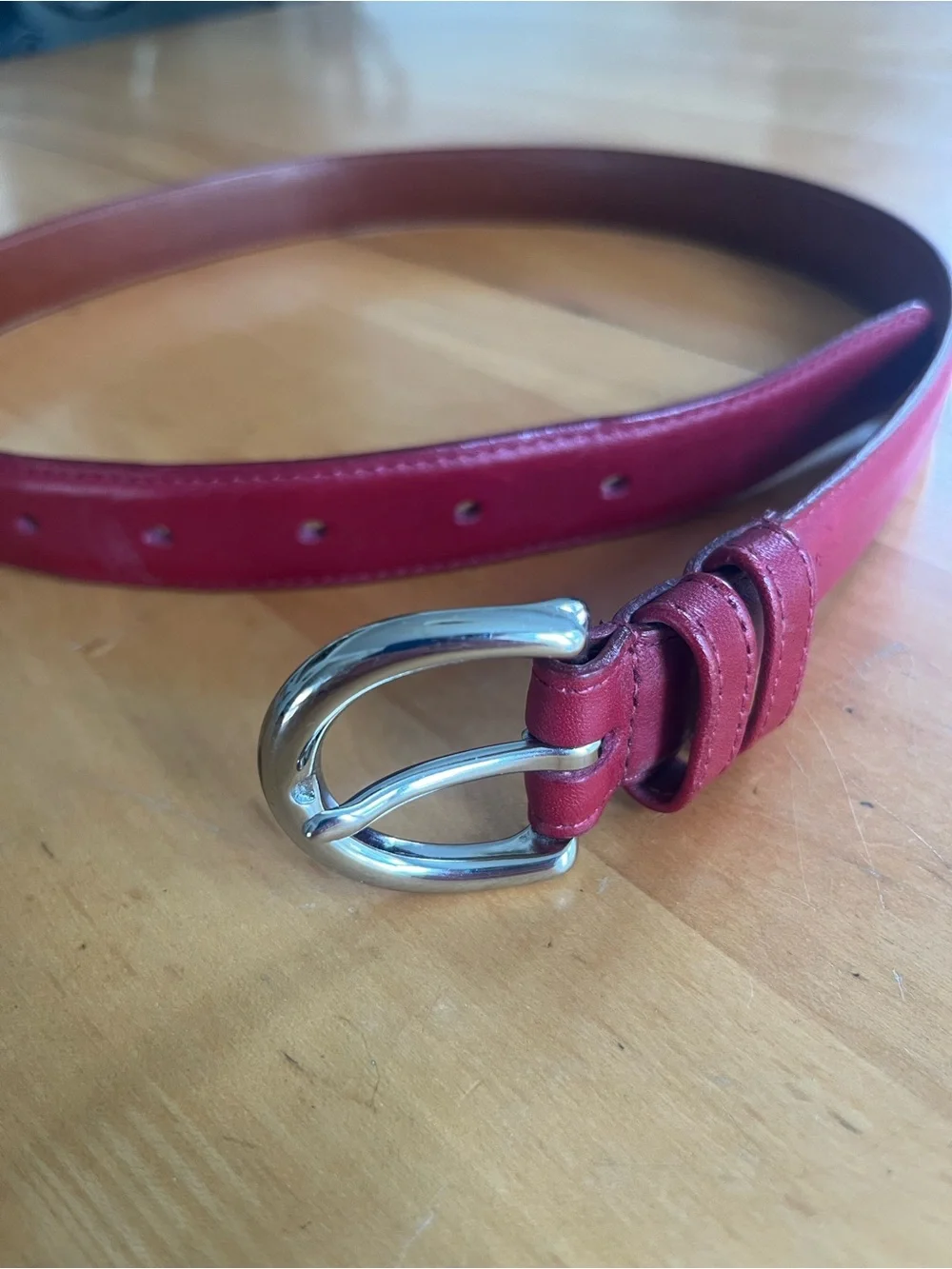 Coach Red Burgundy Women’s Cowhide Leather Belt Silver Buckle Small